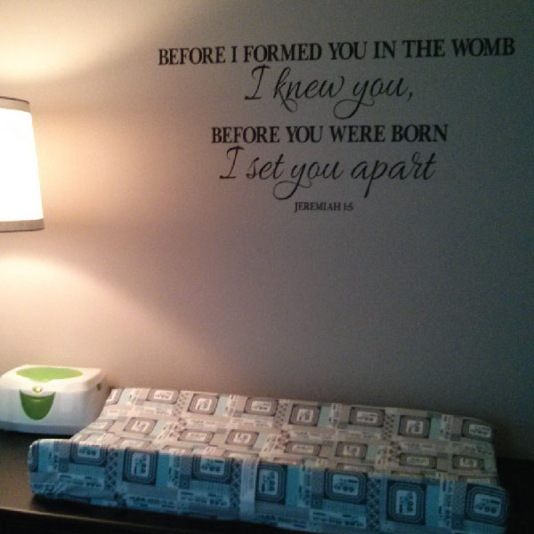 Jeremiah 1:5 Vinyl Wall Decal 2 Before I formed you in the womb I knew you