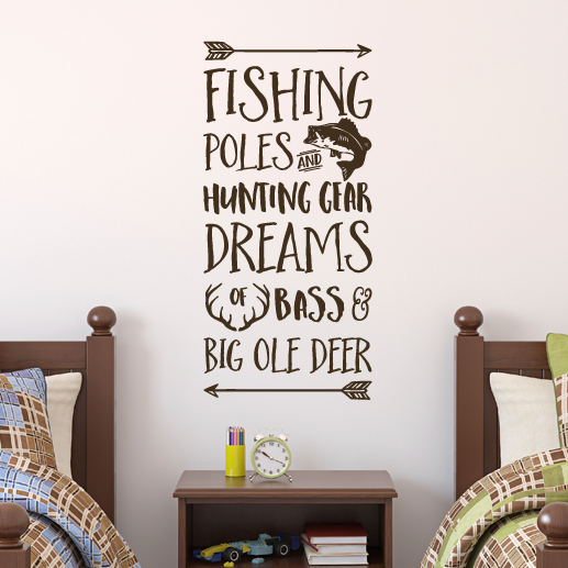 Fishing Poles And Hunting Gear Dreams Of Bass Big Ole Deer - Hunting Wall Decals For Nursery