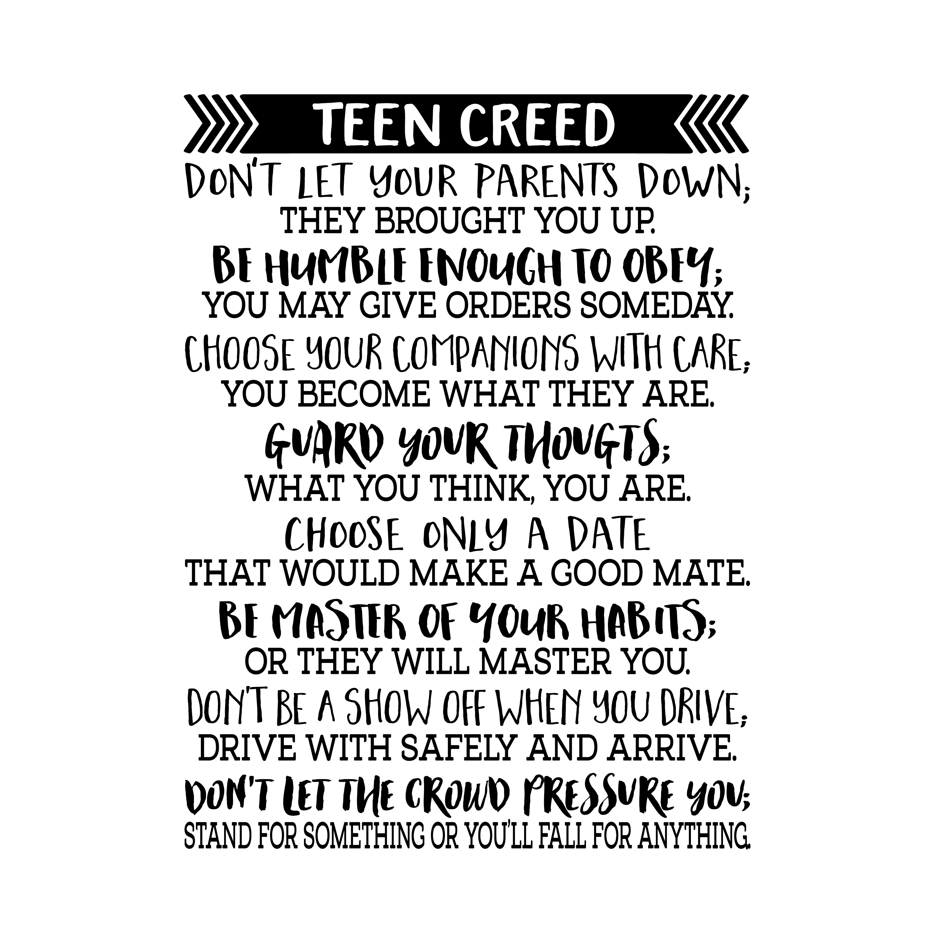 Teen Creed Vinyl Wall Decal By Wild Eyes Signs Teen Bedroom