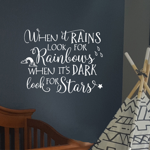 WHEN IT RAINS LOOK FOR THE RAINBOWS Wall Quotes Words Wall Sticker W31 
