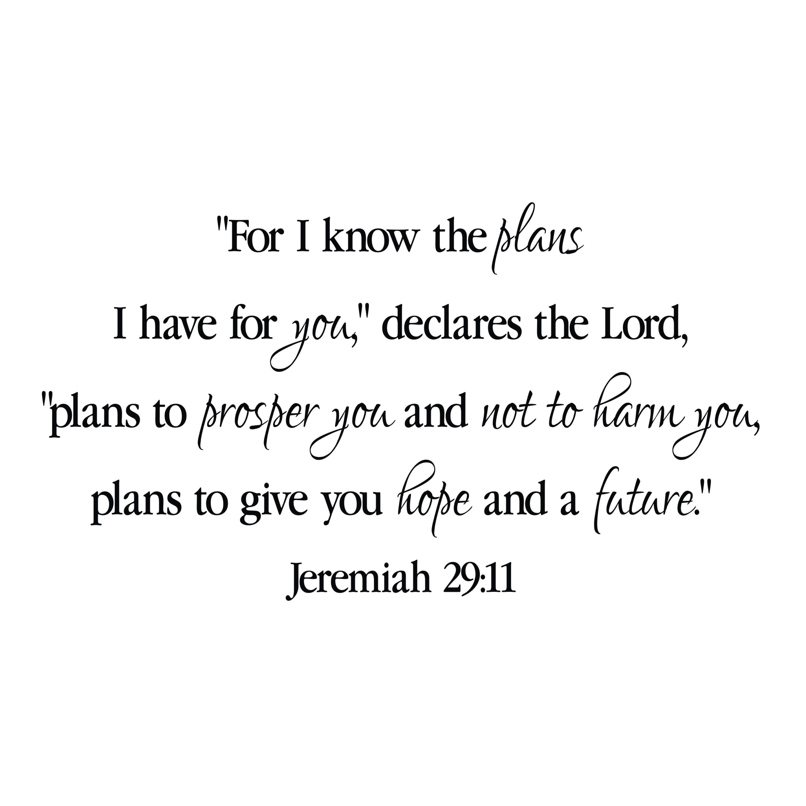 Jeremiah 29:11 Vinyl Wall Decal 29 by Wild Eyes Signs For I know the plans I have for you, Hope and a Future, Religious Bible Verse, Youth, Teen, Nursery JER29V11-0029 - Image 2