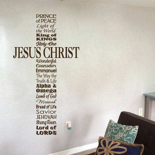 Names for Jesus Christ Cross Vinyl Wall Decal Prince of Peace, Messiah