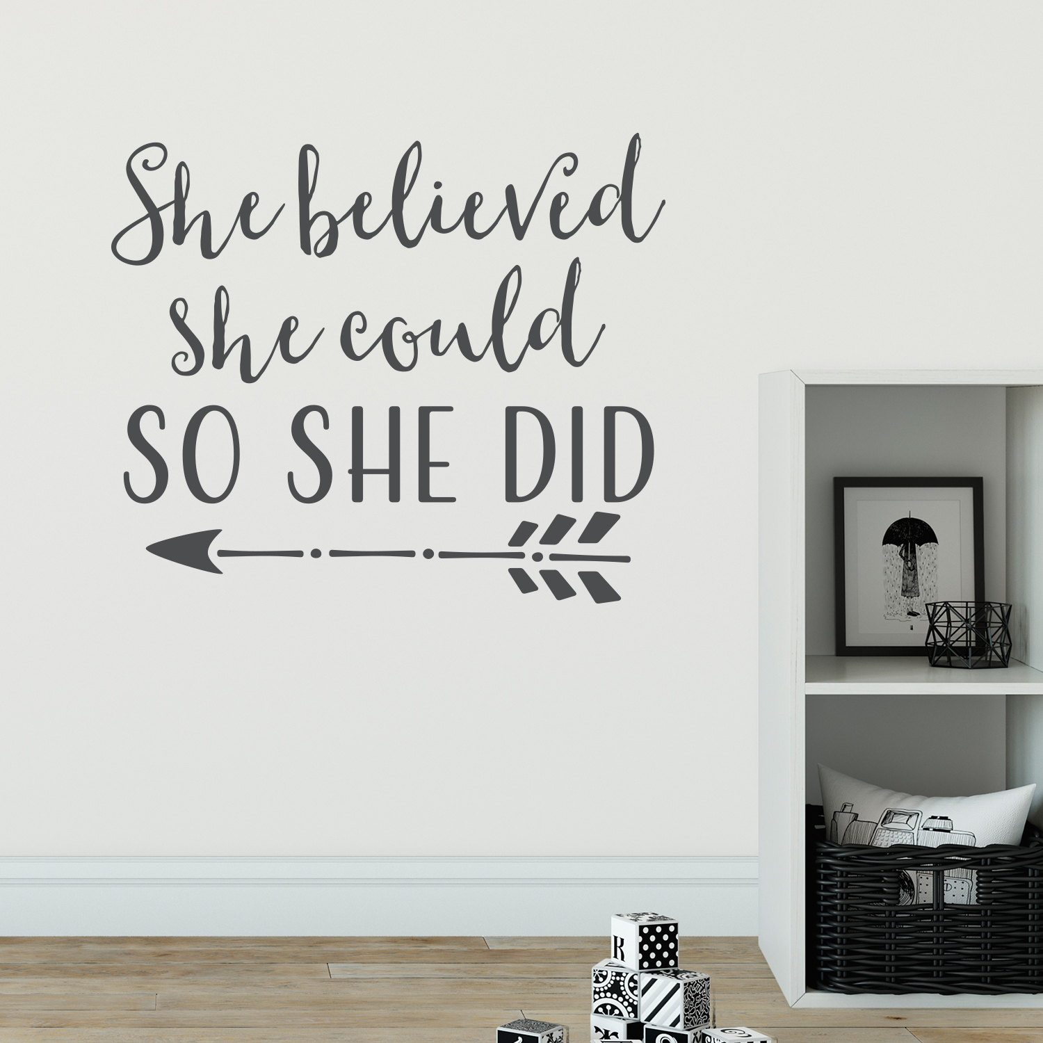 She Believed She Could Words Lettering Vinyl Wall Decal Quote Sticker Girls Room 