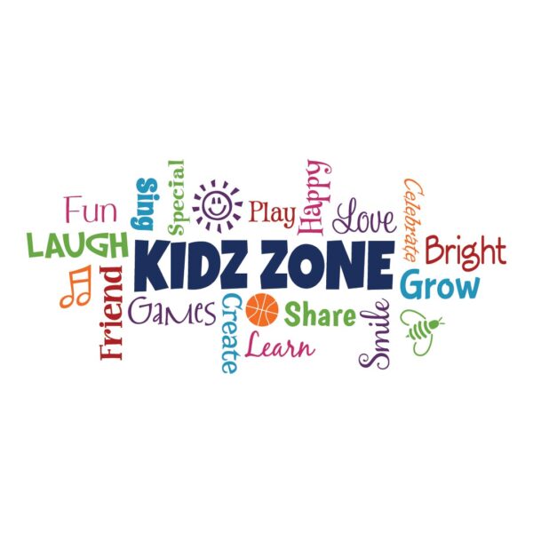 KIDZ ZONE Word Collage Vinyl Wall Decal by Wild Eyes Signs, Kidz Zone, Church School, Fellowship Hall, Inspirational Wall Words, CT4701