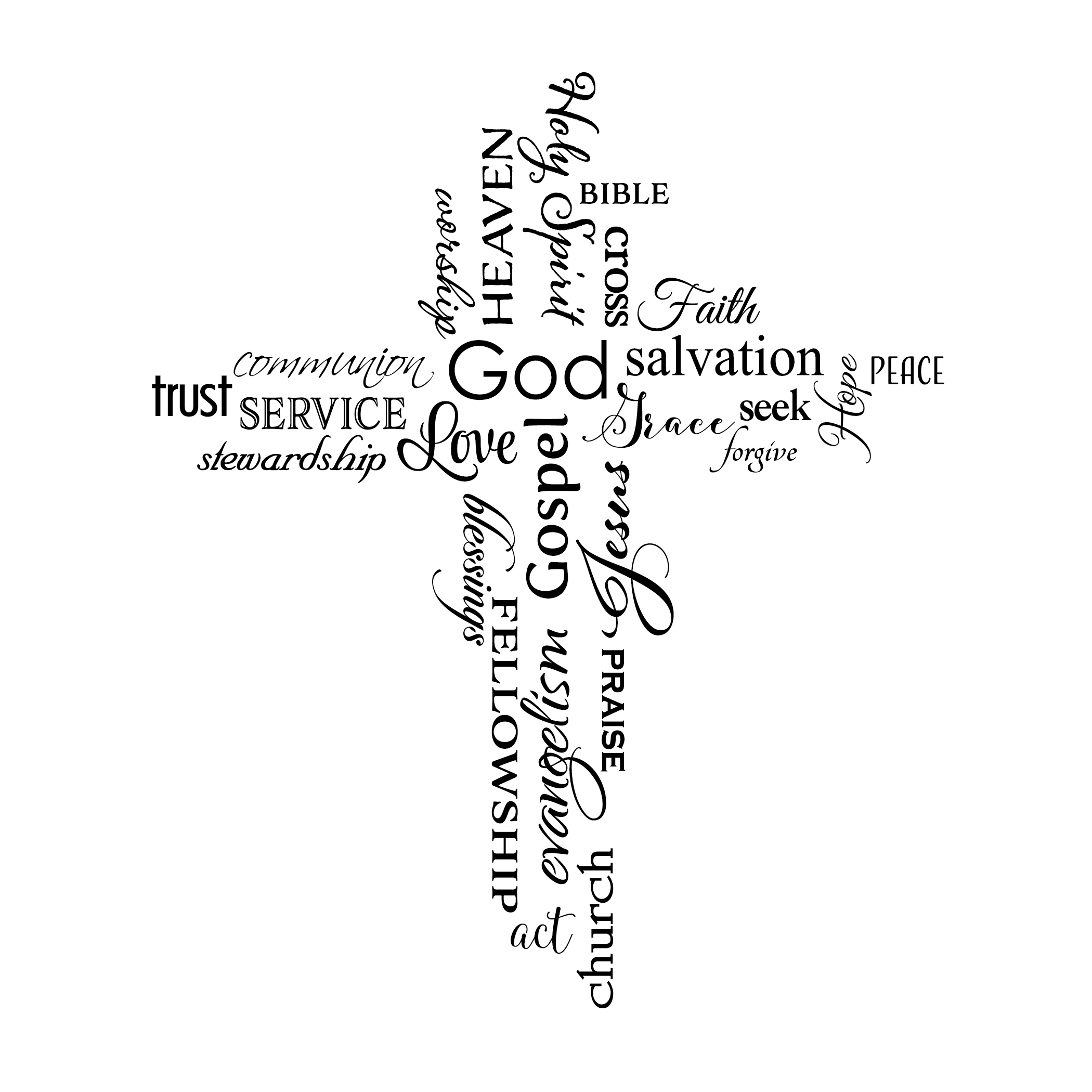 Download Cross Word Collage Vinyl Wall Decal Christian Words
