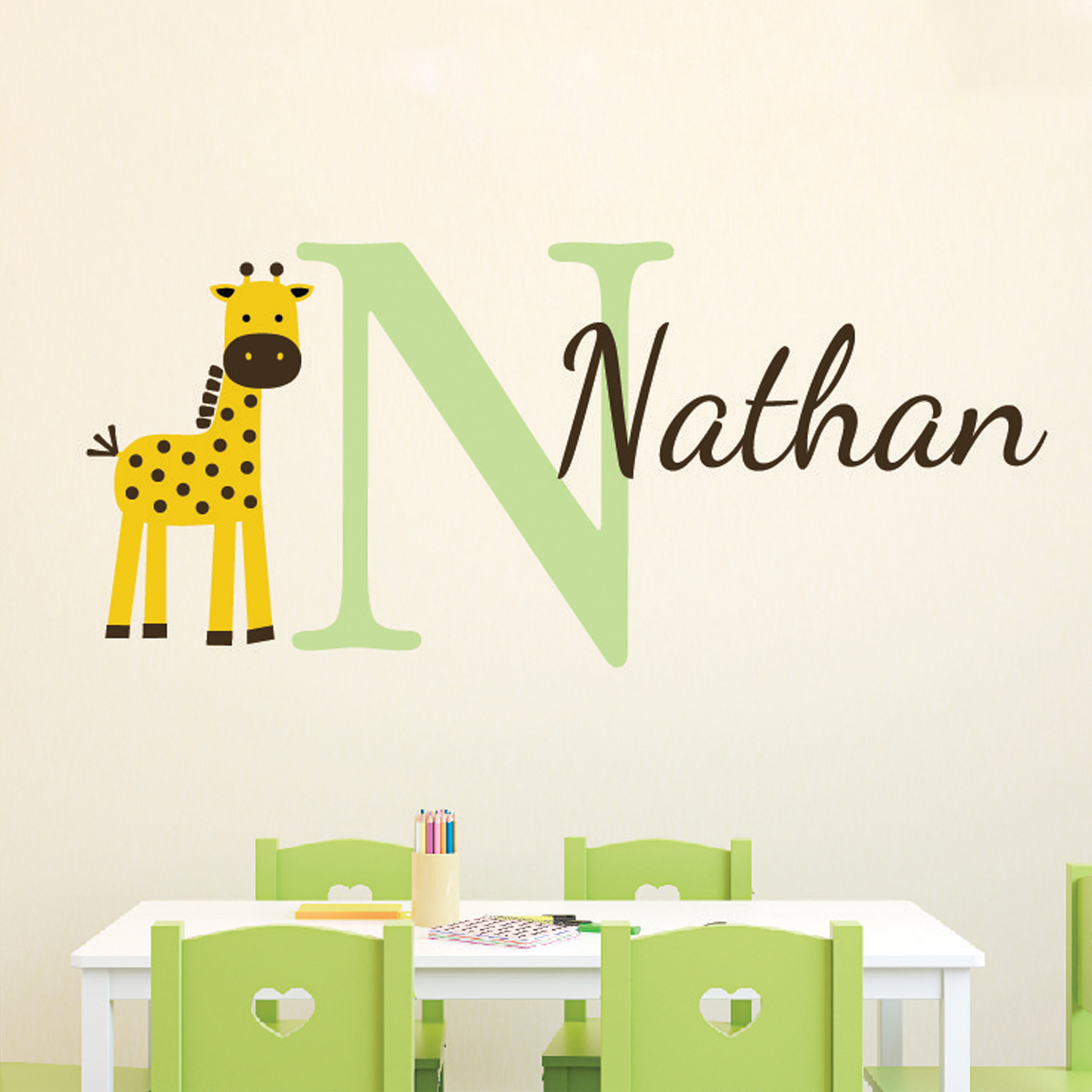 Giraffe Personalized Monogram Vinyl Wall Decal Child's Name and