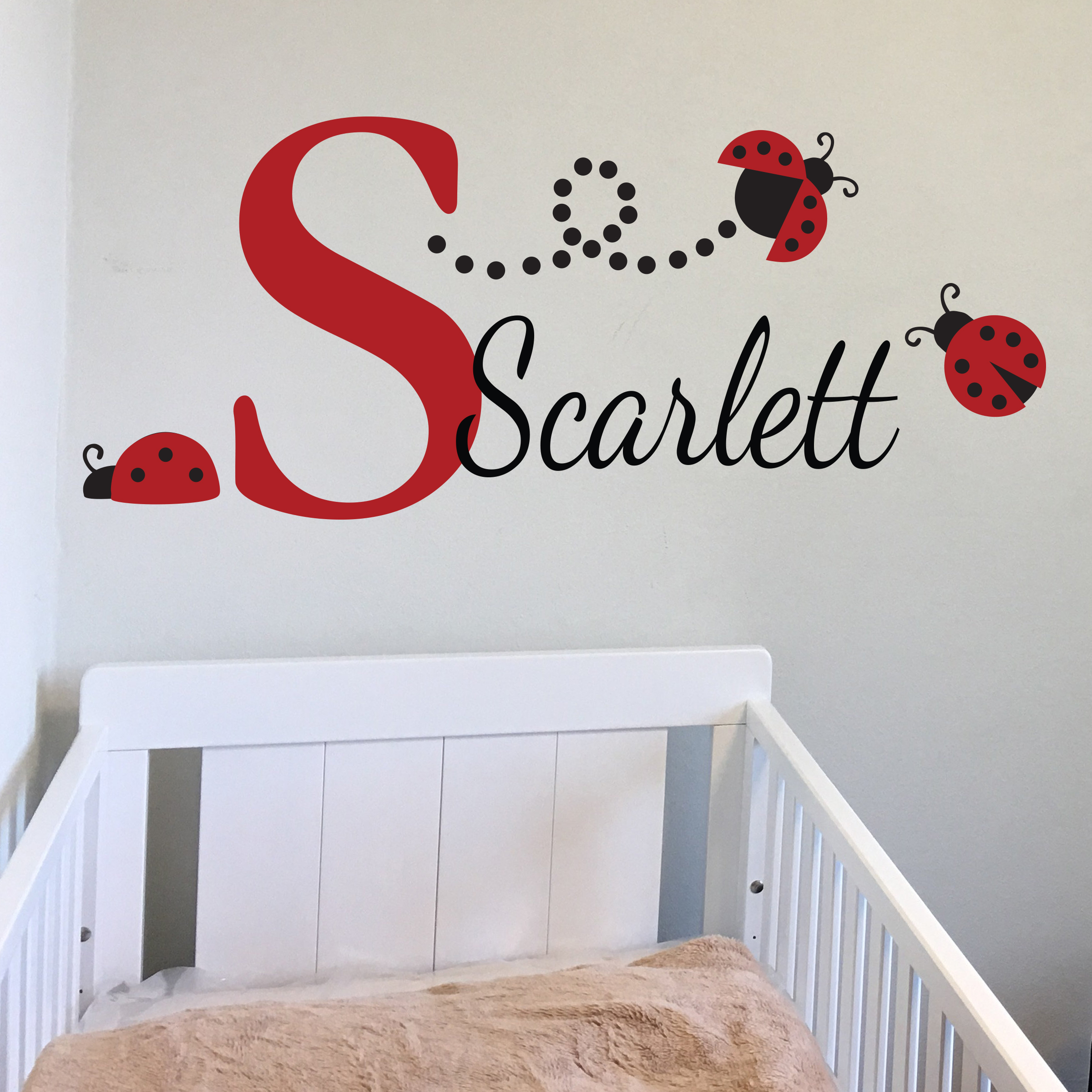 Custom Name & Ladybugs Removable Wall Decal – Nursery Or Kids Room – Choose Colors