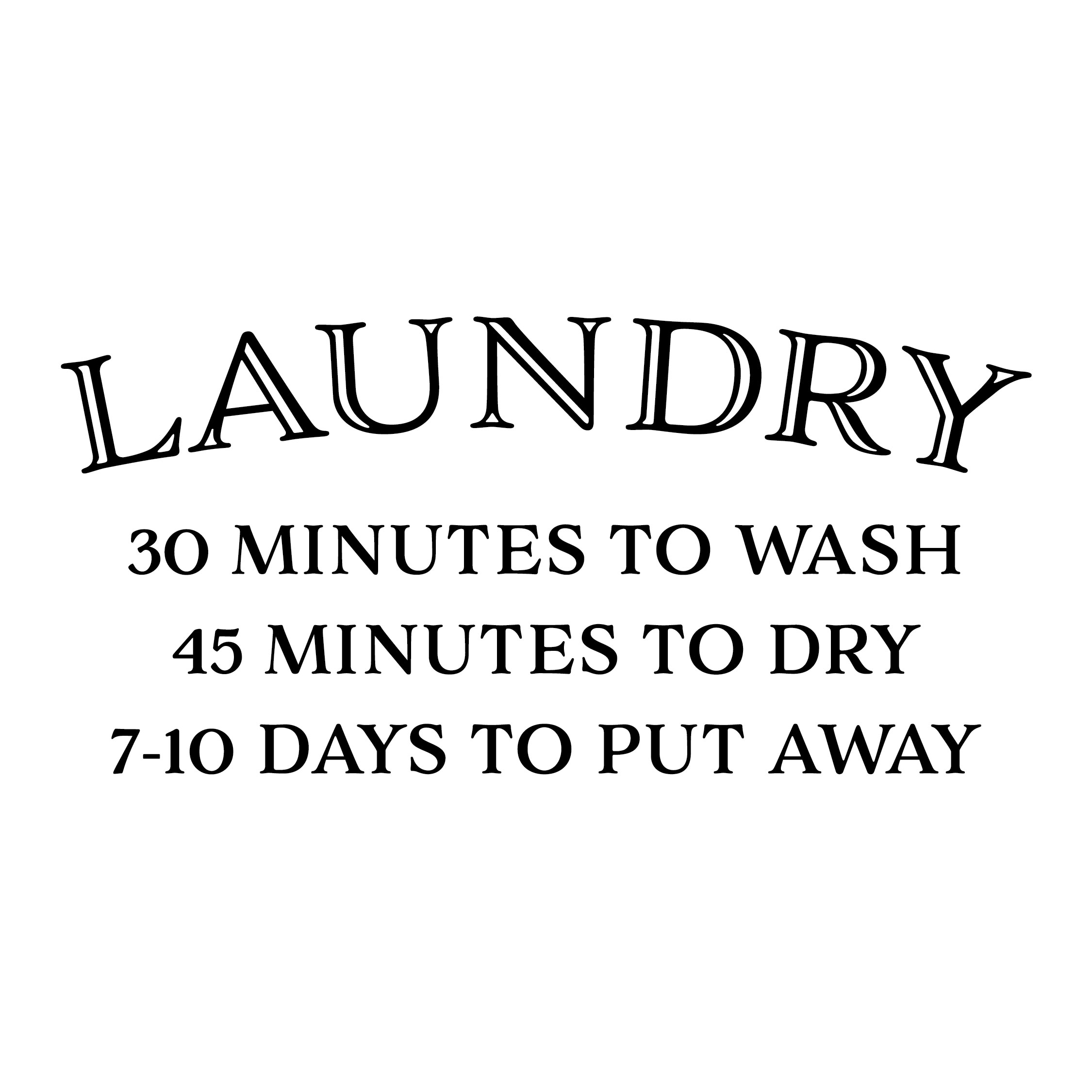 Laundry 30 Minutes to Wash Vinyl Wall Decal, 45 Minutes to Dry