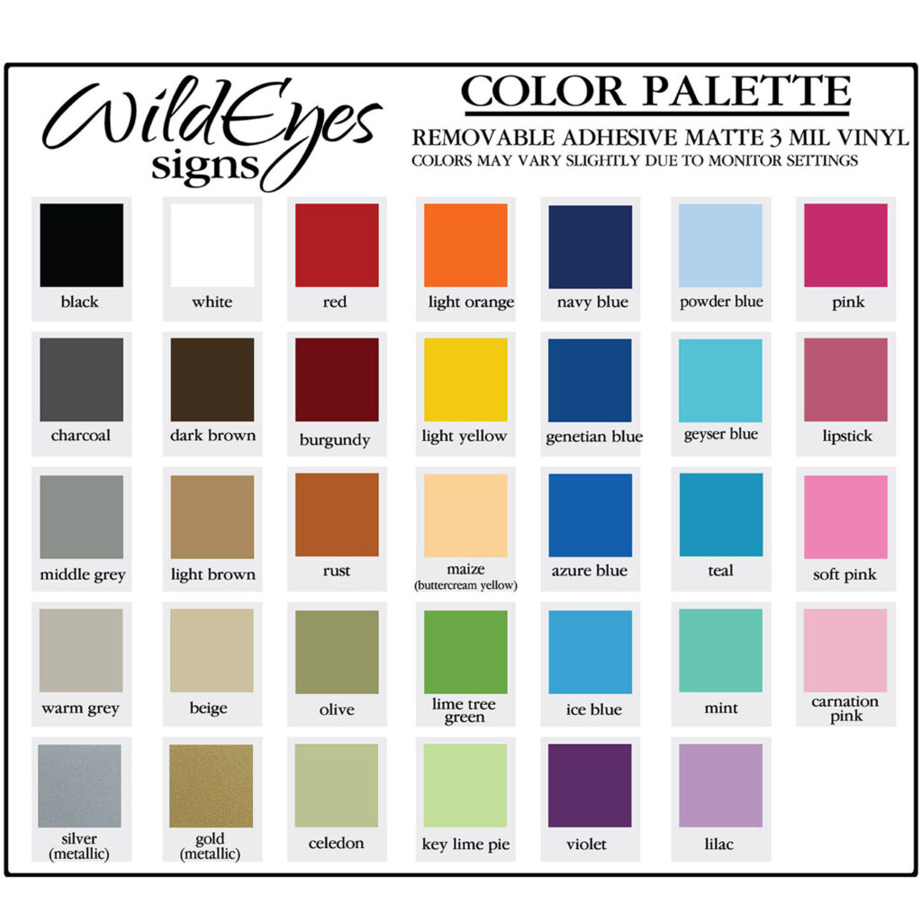 Color Vinyl Decal Samples by Wild Eyes Signs, Wall Decal Color Samples ...