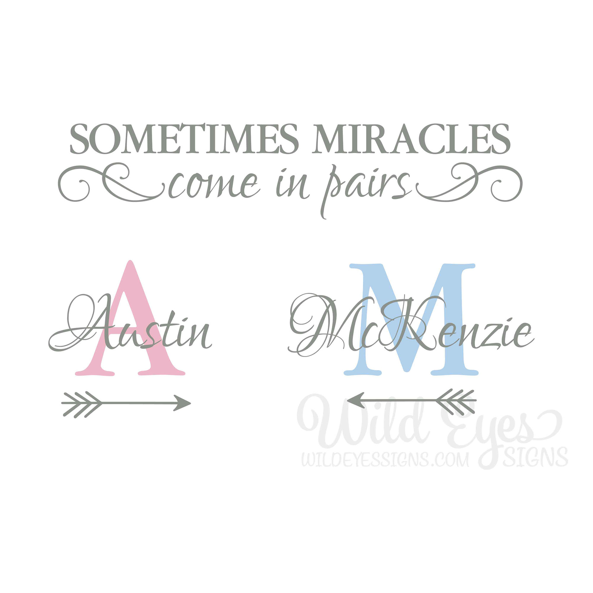 Sometimes Miracles Come in Pairs 3 Vinyl Wall Decals by Wild Eyes Signs, Twins Nursery Room, Sayings for Twins, Wall Lettering, Nursery Monograms, CT4696 - Image 2